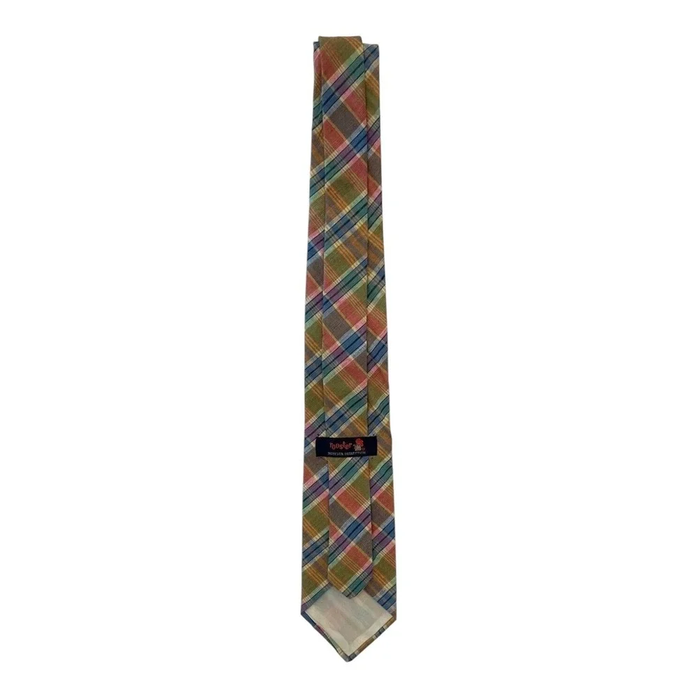 Rooster Ruffler Collection Men's Classic Hand Woven Neck Tie Multi Plaid Cotton